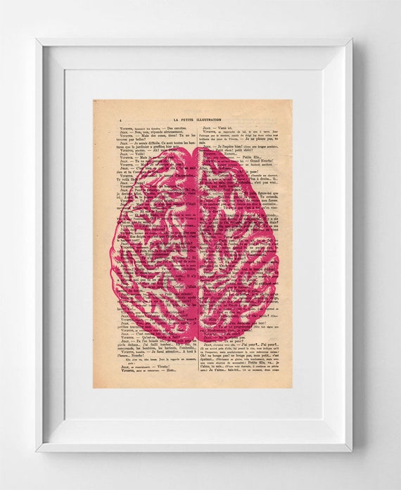 MAGENTA BRAIN. Printed drawing on original recycled page of the French publication La Petite Illustration of the year 1920.