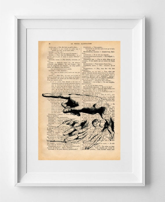 Vintage French Illustration Print: Pointing Hand Drawing on 1920s La Petite Illustration Page 28x19cm.