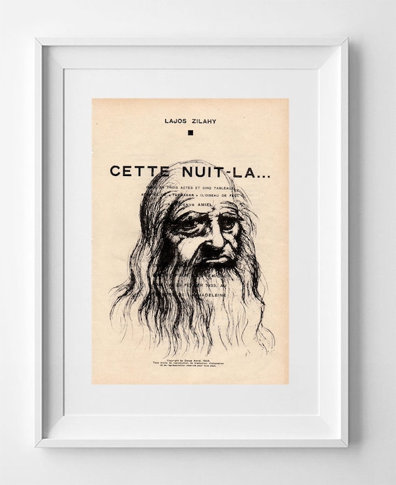 Leonardo da Vinci Drawing Print on 1920 French Magazine Page - Vintage Art Reproduction 28x19cm.