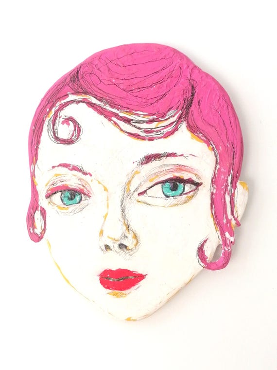 PINK, Pop Art Contemporary Oil Painting - Figurative Lowbrow Surrealism Portrait on Board - 25cm