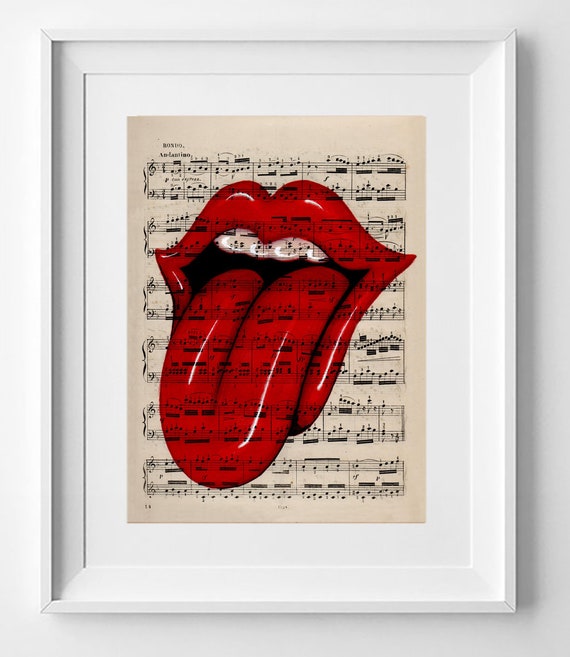 The Rolling Stones tribute version of the Tongue, Original sheet music, Print on sheet music, Print on vintage sheet music, music paper art