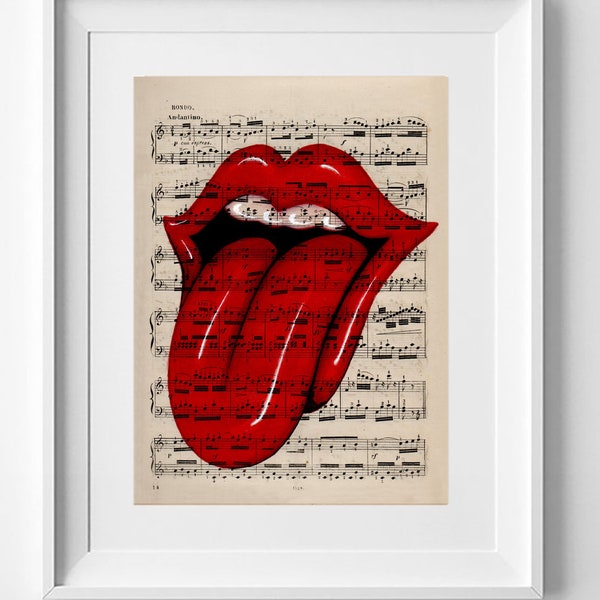 La version hommage des Rolling Stones de la langue, partition originale, impression sur partition, impression sur partition vintage, art papier à musique