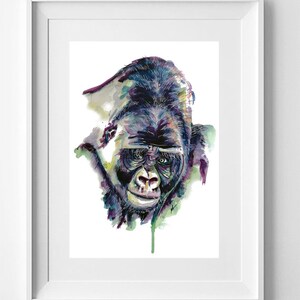 Gorilla Portrait Drawing Print: High-Quality Wildlife Artwork on A4 Paper from Wild Animals Collection