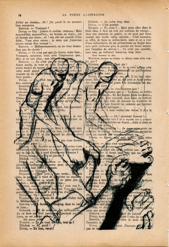 助ける男。ヴィンテージ フランス イラスト プリント: 助け合い