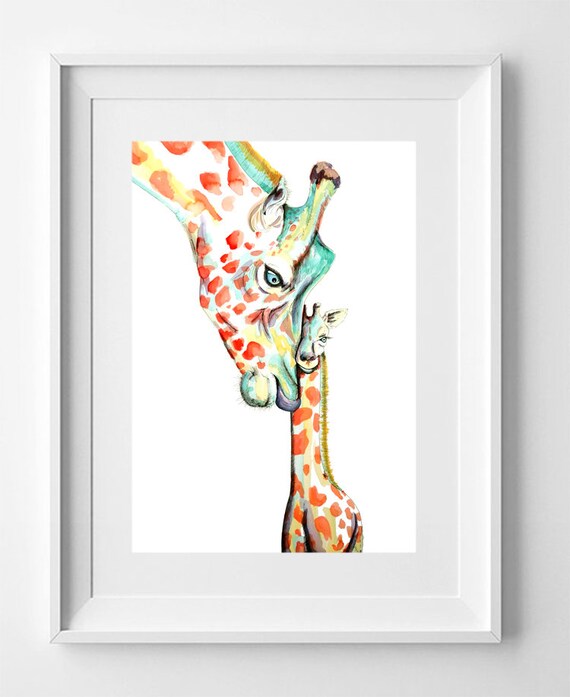 GIRAFFES. Drawing printed on high quality paper. Wild animals collection drawing.