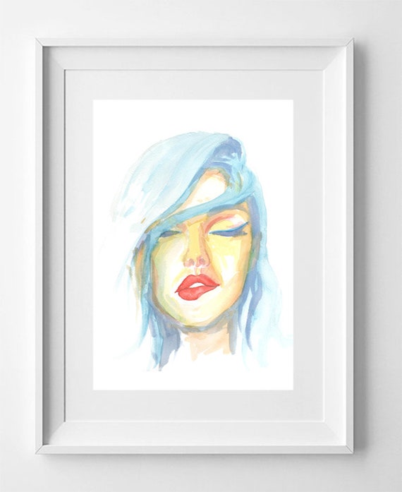 Blue haired woman. Pencil Drawing Printable, Instant Downloadable Art, Digital Download, Digital Prints, art print