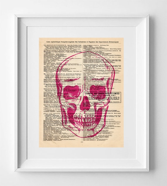 PINK SKULL. Printed drawing on original page of the English publication Sell's National Directory and british exporter of 1949.