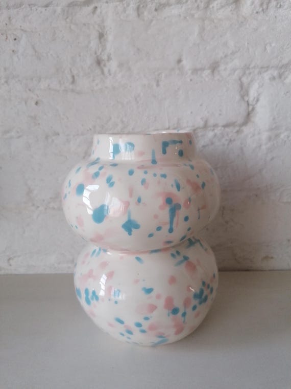 Mediterranean-Inspired Handcrafted Ceramic Triple Sphere Vase, Artisanal Home Decor, 12x15cm