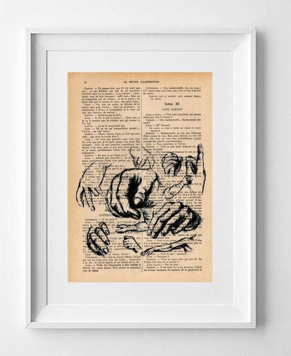 Vintage French Illustration Print: Hand Drawing on Recycled 1920s La Petite Illustration Page 28x19cm.