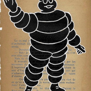 Vintage Bibendum, Vintage Book Page Michelin Man Bibendum Small Print - Antique Artwork Drawing on Old Paper - 12x18cm.