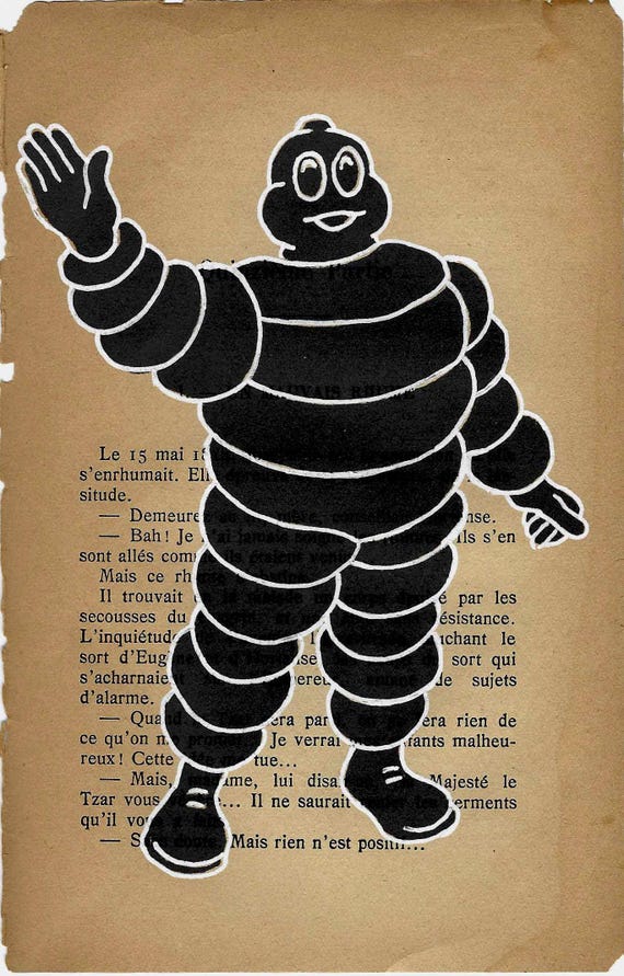 Vintage Bibendum, Vintage Book Page Michelin Man Bibendum Mini Print - Antique Artwork Drawing on Old Paper - 12x18cm.