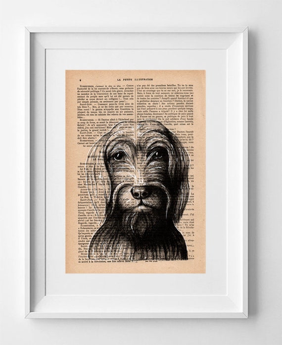 FELIPE English Cocker Spaniel Dog, Print on French Vintage Book Page, Artwork Printed on Book, Original Dog Drawing.