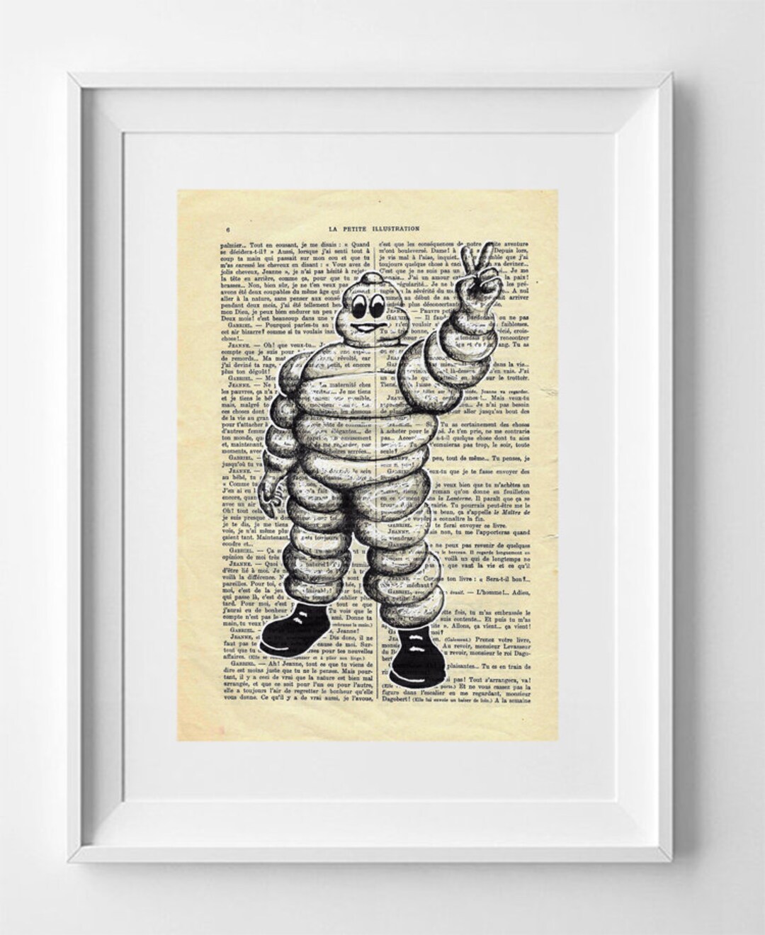 Bibendum Michelin, Original Illustration on Antique French Page