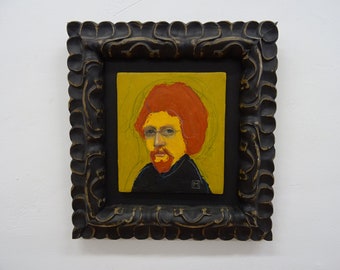 Contemporary Portrait with Glasses: Mixed Media Acrylic and Oil Painting on Board