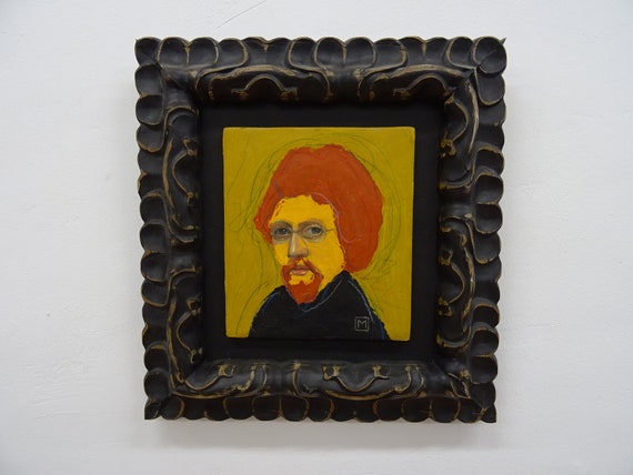 Contemporary Portrait with Glasses: Mixed Media Acrylic and Oil Painting on Board