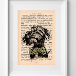 COCO, Vintage French Book Page Print: Fox Terrier Dog Artwork, Original Drawing Decor - 28 x 19cm.