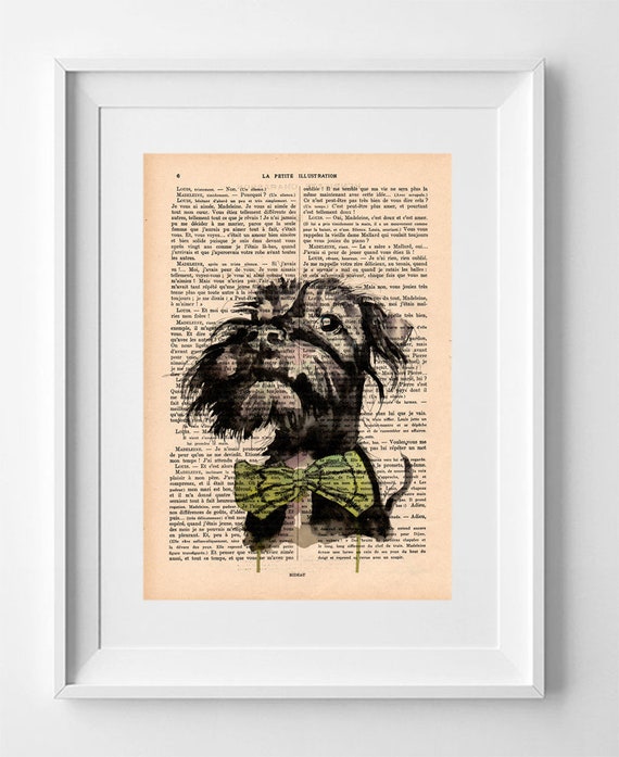 COCO, Vintage French Book Page Print: Fox Terrier Dog Artwork, Original Drawing Decor - 28 x 19cm.