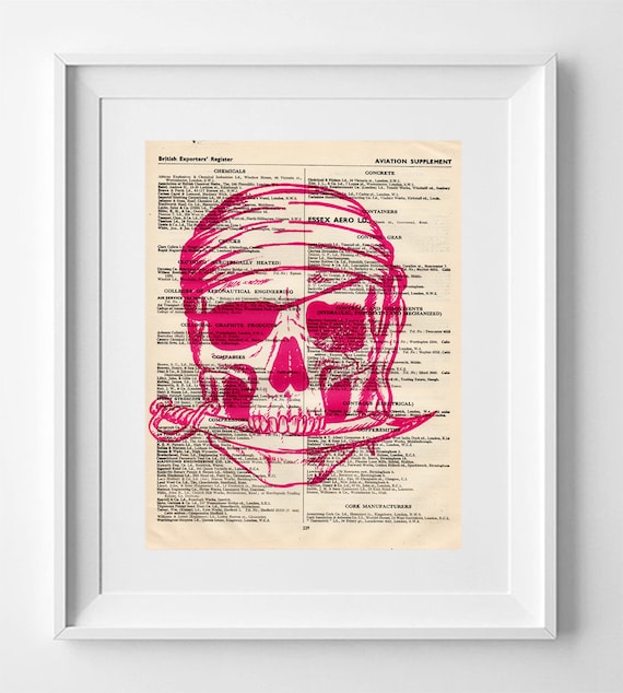 PINK SKULL PIRATE. Printed drawing on original page of the English publication Sell's National Directory and british exporter of 1949.