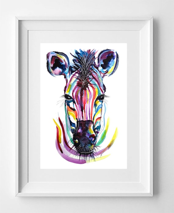 ZEBRA. Drawing printed on high quality paper. Wild animals collection drawing.