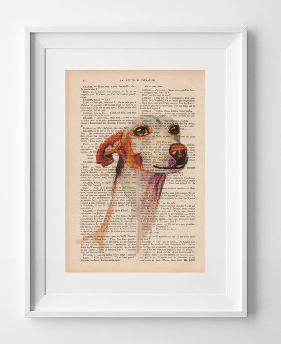 Greyhound English Greyhound, Print on French Vintage Book Page, Artwork Printed on Book, Original Dog Drawing, Wall Decor.