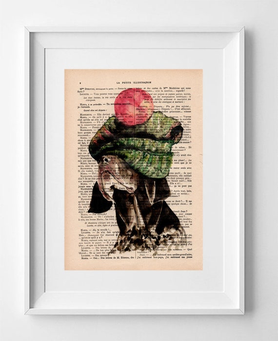 CRISPÍN, Vintage French Book Page Print: Irish Setter Dog Art Drawing with Hat, Original Decor - 28 x 19cm.