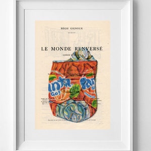 Vintage French Magazine Upcycled with Fanta Orange Drawing Print - 1920s La Petite Illustration Art 28x19cm.