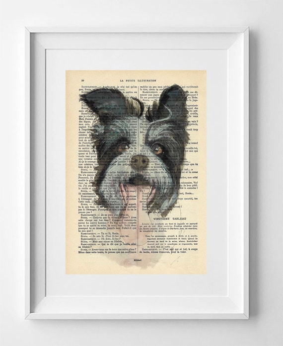 Vintage French Book Page Print: Lolita Dog Drawing - Original Wall Art Decor 28x19cm.