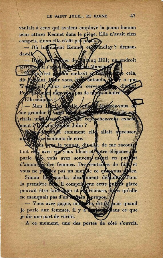 Heart, Vintage Book Page Anatomical Heart Mini Print: Unique Handcrafted Medical Illustration Wall Art - 12 x 18cm. vintage art for home