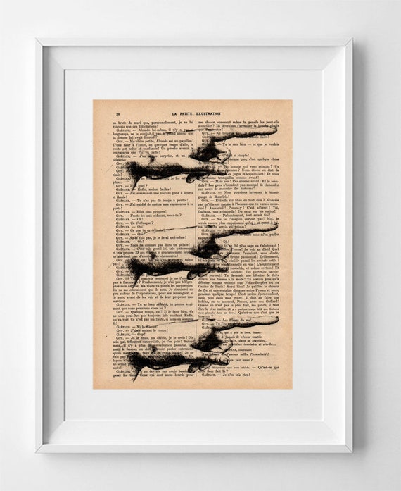 Vintage French Illustration Print: Pointing Hands Drawing on 1920s La Petite Illustration Page 28x19cm.