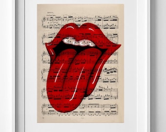 Vintage Rolling Stones Tribute Sheet Music Print: &#39;Tribute to Tongue&#39; Rock Art Wall Decor