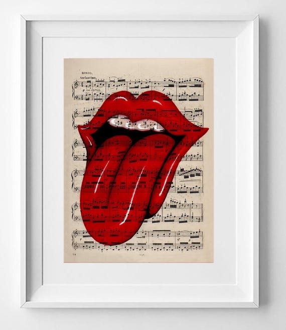 Vintage Rolling Stones Tribute Sheet Music Print: 'Tribute to Tongue' Rock Art Wall Decor