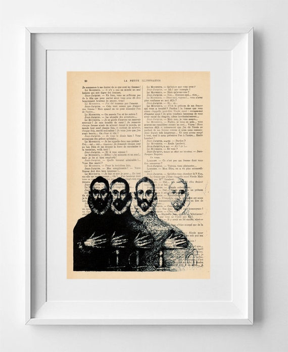 El Greco Drawing Print on Vintage French Magazine: Recycled Art Decor Gift (28x19cm)