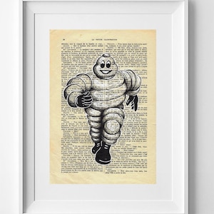 BIBENDUM MICHELIN, Vintage Bibendum Michelin Druck - Retro Buchkunst Illustration für Wohndekoration - 28cm x 19cm.