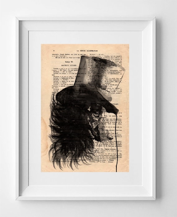 Collie dog MR. FREDERICK., Print on French Vintage Book Page, Artwork Printed on Book, Original Dog Drawing, Decoration.