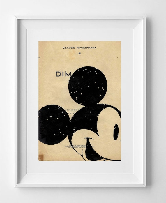 Mickey Mouse, Vintage French Book Page Print: Mickey Mouse Illustration - 28cm x 19cm Wall Art Decor