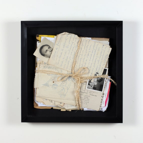 Collage CORRESPONDENCE. Work made with letters, photos and original documents of the protagonists of the story.