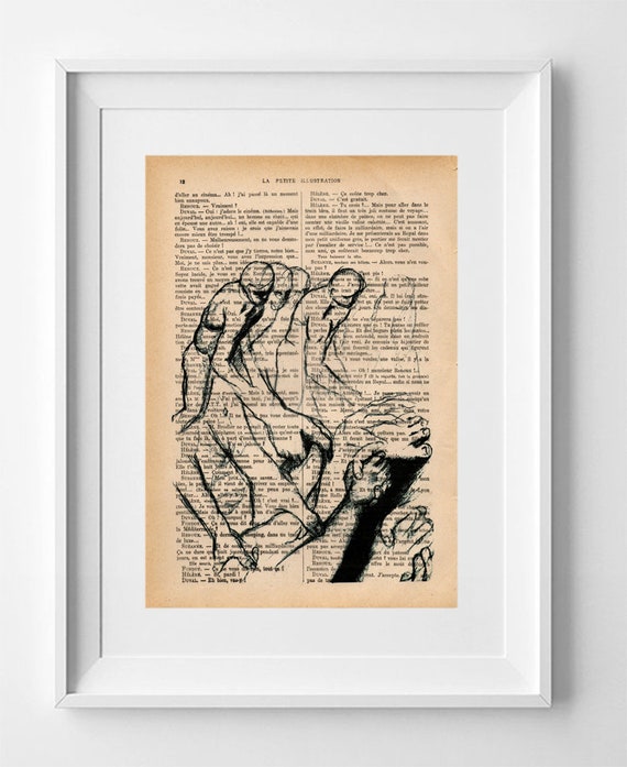 MAN HELPING. Vintage French Illustration Print: Man Helping, 1920 La Petite Illustration Page, Upcycled Art - 28x19cm.