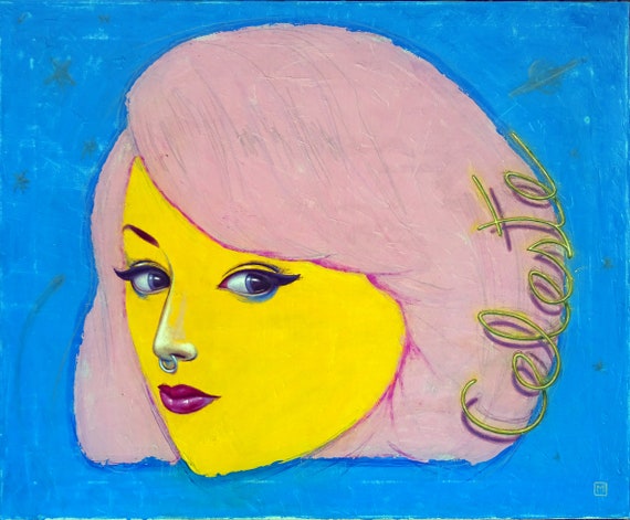 Celeste: Contemporary Pop Surrealism Acrylic & Oil Painting on Canvas - Original Modern Figurative Art - 60 x 73cm.