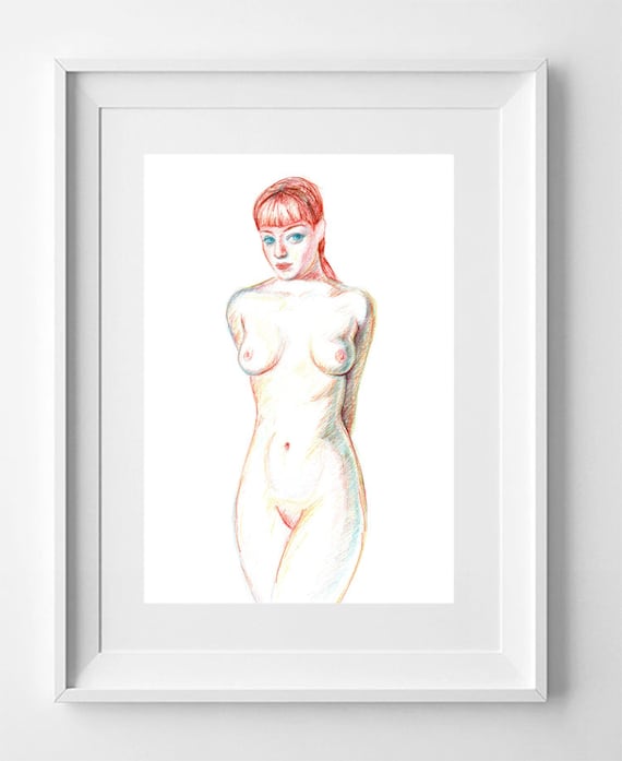 Female nude figure. Pencil Drawing Printable, Instant Downloadable Art, Digital Download, Digital Prints, art print