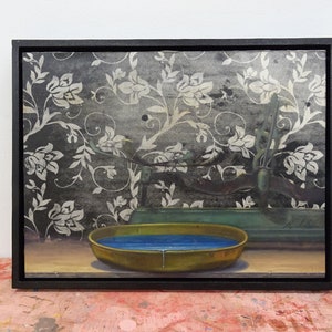 Caspian Sea Pop Surrealism Oil Painting: Contemporary Lowbrow Street Art Collage on Wood Panel - 30x40cm