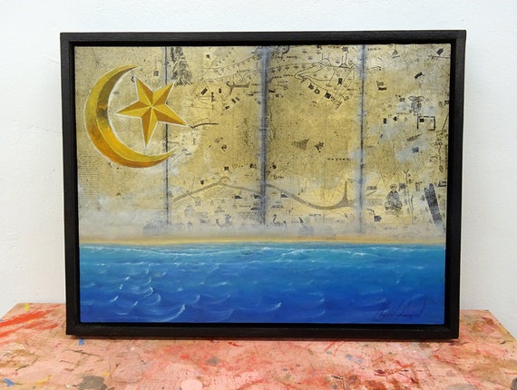 Arabian Sea: Surrealist Pop Art Oil Painting on Board - Contemporary Seascape Fine Art - 30x40cm