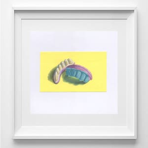 Dipinto a olio realistico di "Denti di caramella" su post-it, arte murale contemporanea, decorazione iperrealistica in miniatura