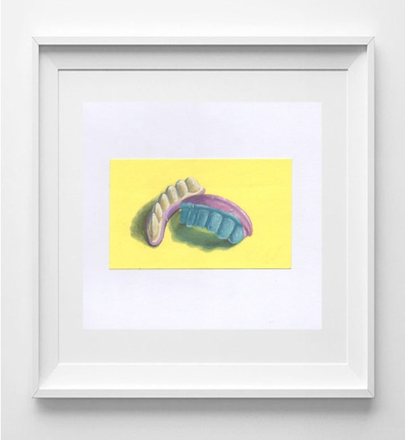 CANDY TEETH, Oil painting on post-it paper, Art on paper, Realistic painting, Contemporary Art, Wall decoration