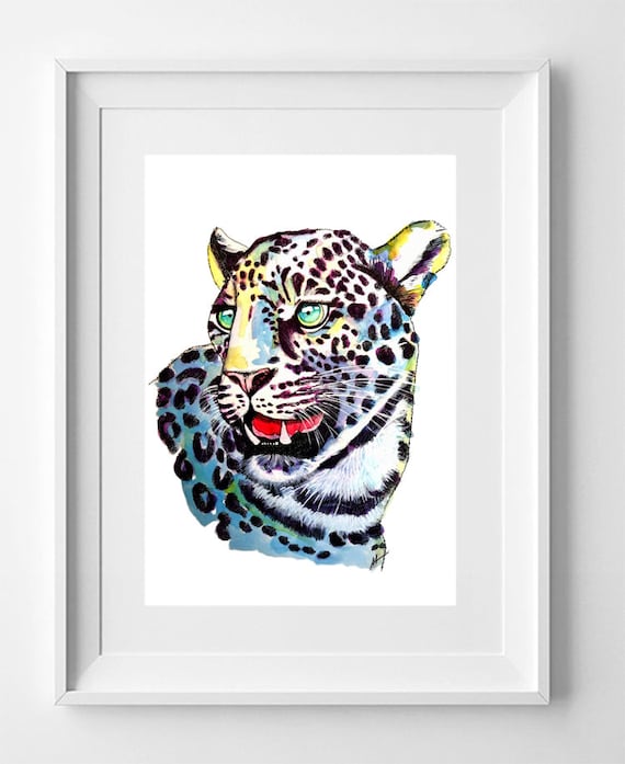 LEOPARD. Drawing printed on high quality paper. Wild animals collection drawing.