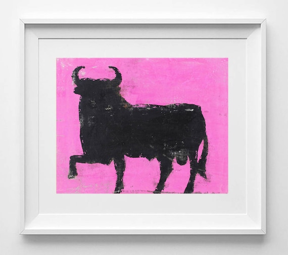 PINK BULL. Printed drawing on high quality paper.