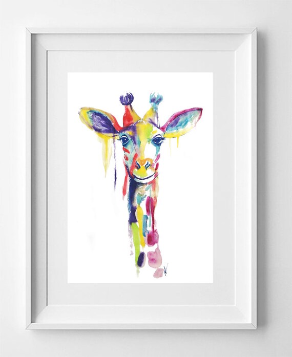 GIRAFFE. Drawing printed on high quality paper. Wild animals collection drawing.