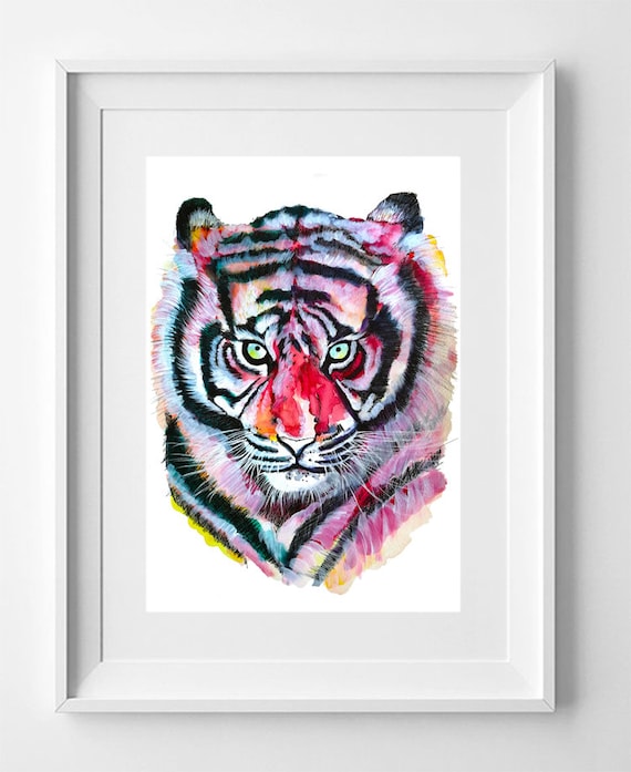 TIGER. Drawing printed on high quality paper. Wild animals collection drawing.