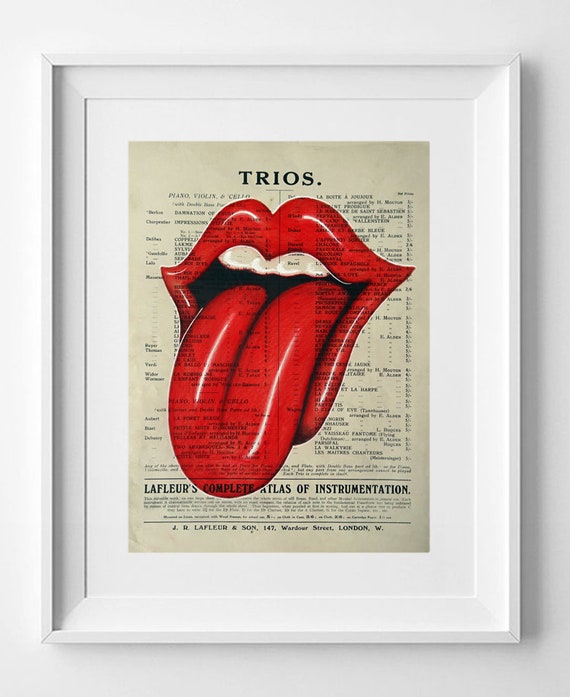 The Rolling Stones tribute version of the Tongue, 31.2 x 23.7cm (12.28" x 9.33") Original sheet music, Print on vintage sheet music, music paper