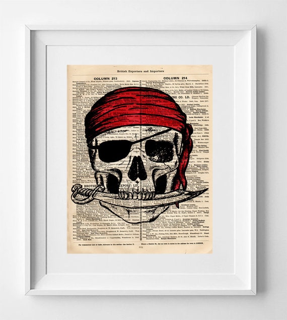 BLACK SKULL PIRATE. Printed drawing on original page of the English publication Sell's National Directory and british exporter of 1949