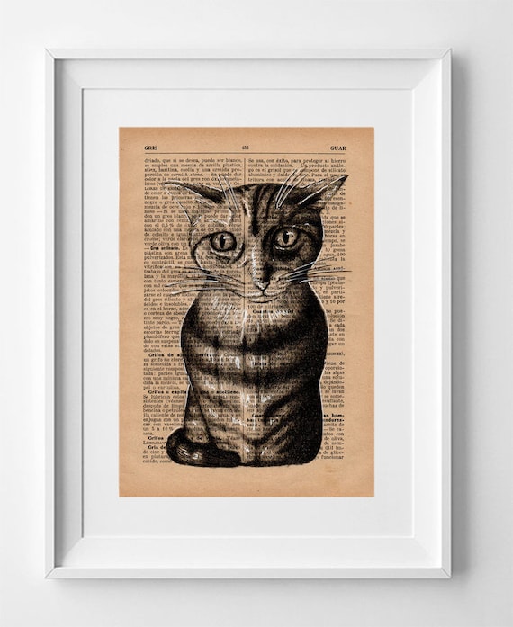 Cat nº 6. Printed drawing on original page of the "Modern Industrial Encyclopedia" from the 1930s